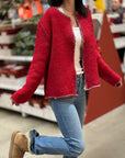 Strickjacke, mit Goldfaden, Christmas Red