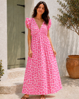 Musselin Kleid, rückenfrei, ärmellos, Rosa-Leo