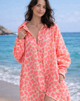 Musselin Bluse, Oversize, Gelb-Leo