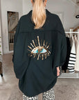 Musselin Bluse, oversize, Auge