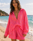 Musselin Bluse, Palmenblätter, 4 Farben