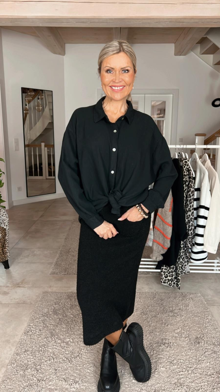 Musselin Bluse, regular, Schwarz