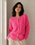 Strickjacke, Mohair, Neon-Pink