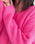 Strickjacke, Mohair, Neon-Pink