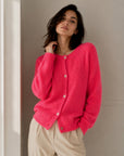 Strickjacke, Mohair, Neon-Koralle