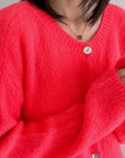 Strickjacke, Mohair, Neon-Koralle