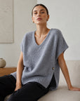 Oversize Pullunder, Mohair, Knopfdetail, Grau