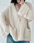 Bouclé Strickjacke, weite Ärmel, 2 Farben