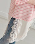 T-Shirt mit Spitzenbesatz, Streifen, 3 Farben