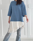 T-Shirt mit Spitzenbesatz, Streifen, 3 Farben