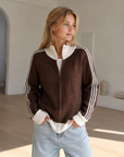Strickjacke, Kontraststreifen, Reißverschluss, 4 Farben