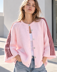 Strickjacke, flauschi, Kontraststreifen, 3 Farben