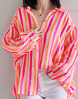 Musselin Bluse, breite Streifen, Neon-Weiß