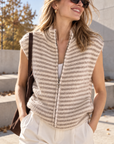Strickweste, Streifen, Beige