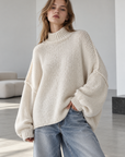 Pullover, flauschi, Stehkragen, Cremeweiß
