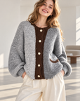 Strickjacke, Kontrast, Flauschi, Grau