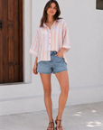 Musselin Bluse, 3/4-Ärmel, bunte Streifen, 2 Farben