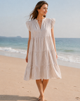 Musselin Tunika, Streifen, Beige