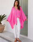 Musselin Bluse, Batwing, Oversize, Neon-Leo, Pink