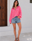 Musselin Bluse, Wild-Leo, Neon-Pink