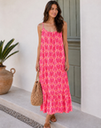 Musselin Sommerkleid, Palmblätter, Neon-Pink