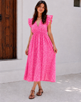 Musselin Kleid, rückenfrei, ärmellos, Neon-Leo, Pink
