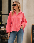 Musselin Bluse, Streifen, Orange-Rosa