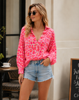 Musselin Bluse, Wild-Leo, Pink-Weiß