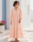 Musselin Kleid, Neon-Streifen, Classic, Gelb-Rosa