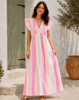 Musselin Kleid, rückenfrei, ärmellos, Zickzack, Pink-Orange