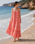 Musselin Sommerkleid, Palmblätter, Neon-Orange