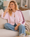 Strickjacke, flauschi, Kontraststreifen, 3 Farben