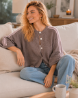 Strickjacke, flauschi, Kontraststreifen, 3 Farben