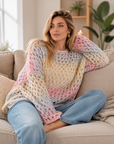 Pullover, Lochstrick, Pastell, Candy