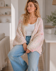 Strickjacke, flauschi, Konfetti, Cremeweiß