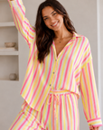 Musselin Bluse, bunte Streifen, Pink-Gelb