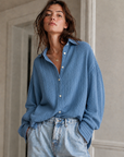 Musselin Bluse, regular, Graublau