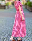 Musselin Kleid, Rückenausschnitt, ärmellos, Zickzack, Pink