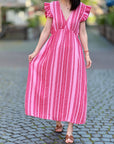 Musselin Kleid, Rückenausschnitt, ärmellos, Zickzack, Pink