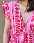 Musselin Kleid, Rückenausschnitt, ärmellos, Zickzack, Pink