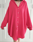 Musselin Bluse, long oversize, Wassermelone