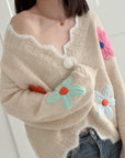 Strickjacke mit gestickten Blumen
