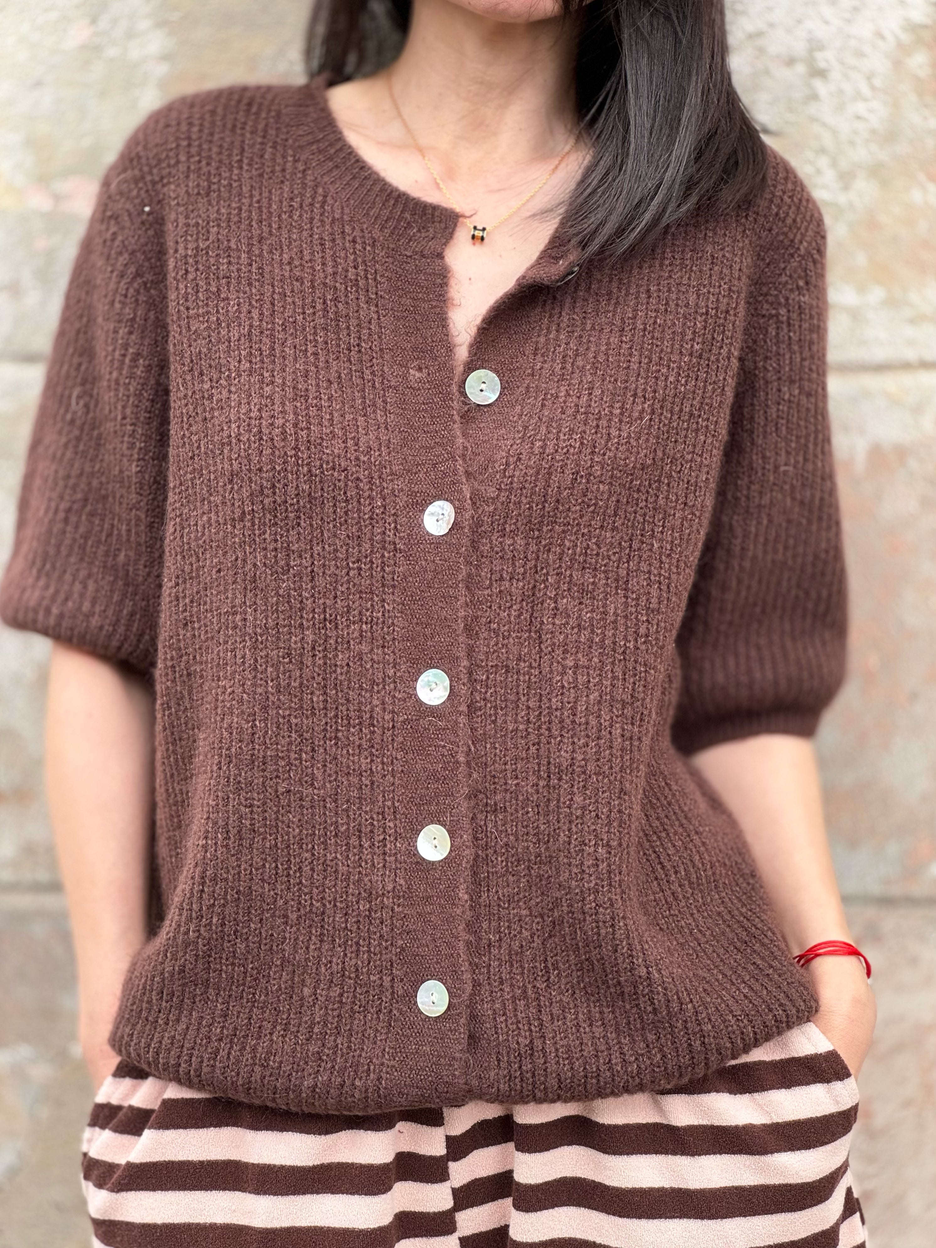 Strickjacke, Alpaka, Rundhalsausschnitt, 3/4 Ärmel, 6 Farben