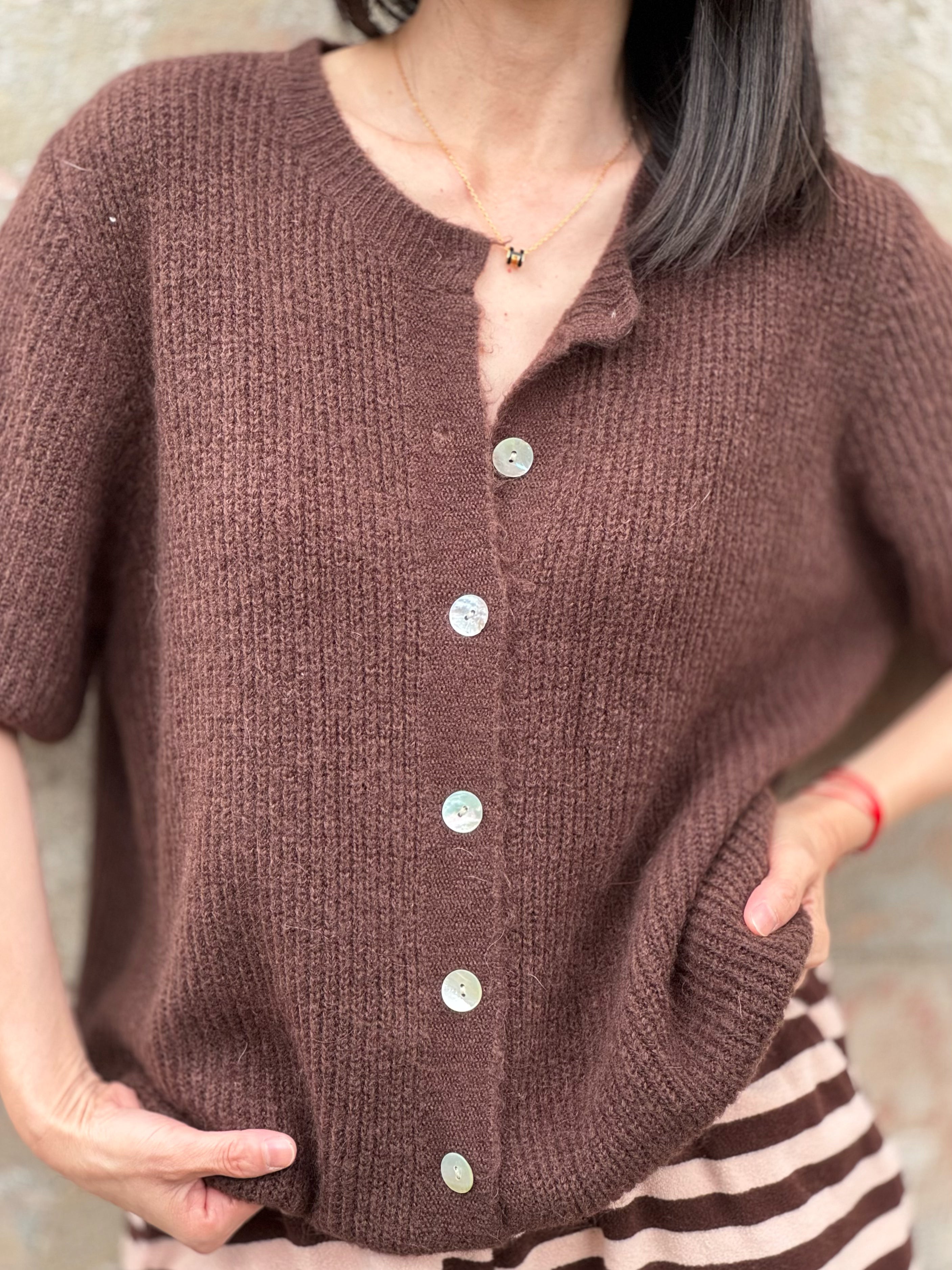Strickjacke, Alpaka, Rundhalsausschnitt, 3/4 Ärmel, 6 Farben