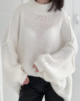 Pullover, flauschi, Stehkragen, Milch