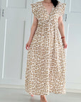 Musselin Kleid, Rückenausschnitt. ärmellos, Beige-Leo