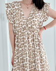Musselin Kleid, Rückenausschnitt. ärmellos, Beige-Leo