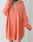 Musselin Bluse, long oversize, Apricot