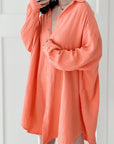 Musselin Bluse, long oversize, Apricot