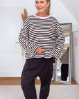 Longsleeve, Streifen, Farbkragen, Schoko
